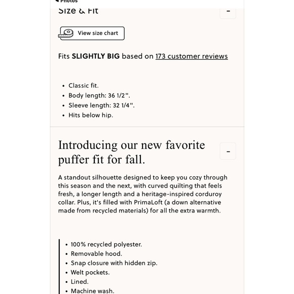 J. Crew Khaki Long Signature Puffer Barn Corduroy Collar Lightweight Warm NEW - Picture 5 of 16